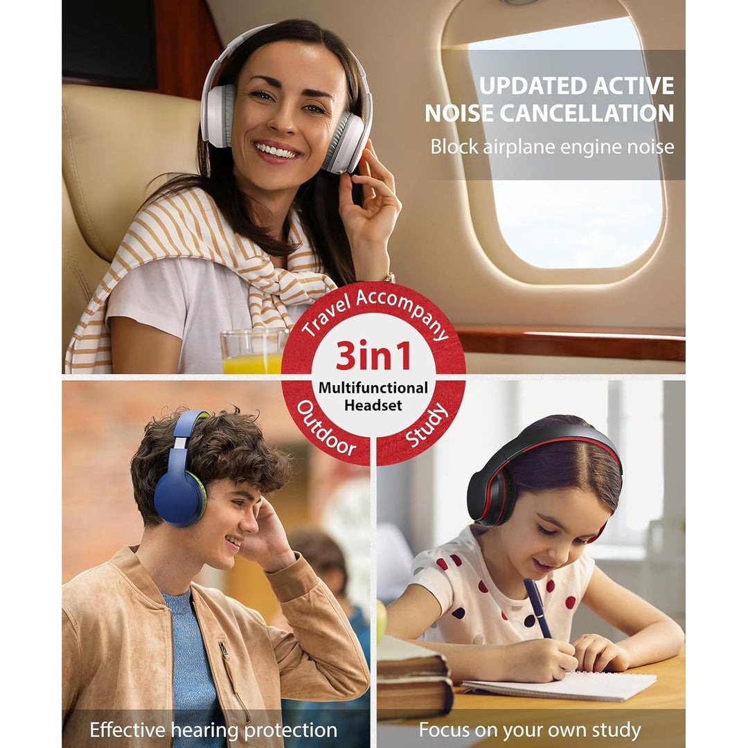 Rockpapa E7 Wireless Headphones Over Ear, Kids Bluetooth Head Phones with Microphone, Foldable Hi - Fi Stereo, Wireless Wired Headphone for Phone/PC/TV, Include Travel Case, Black Red - Just Closeouts Canada Inc.