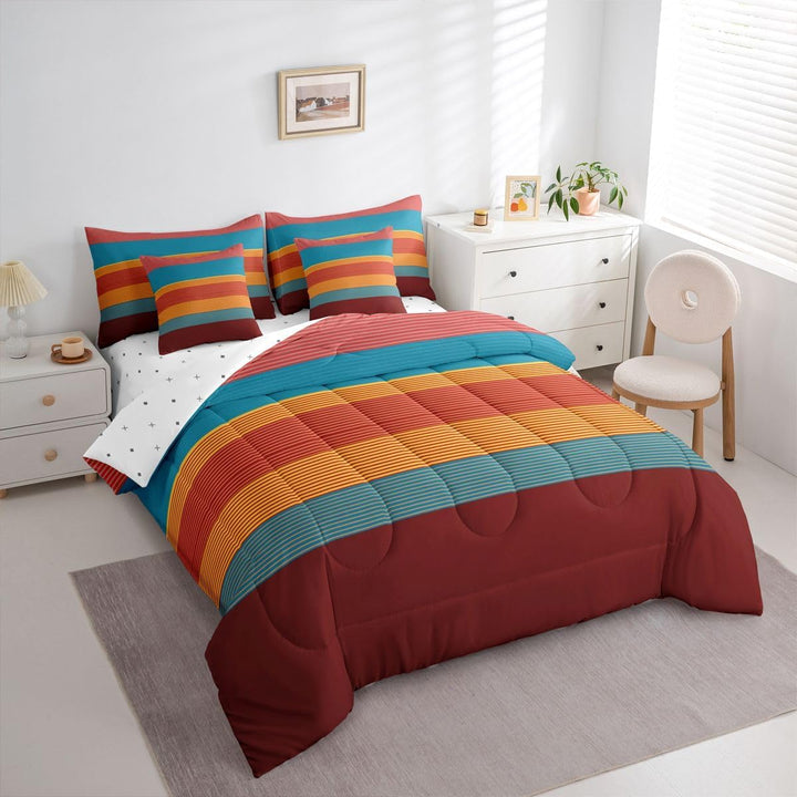 Rose Red, Blue & Orange Striped Twin 7-Piece Bedding Set - Just Closeouts Canada Inc.X004YEBQ8J