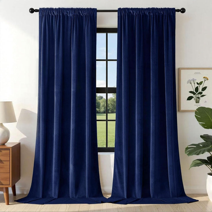 Royal Blue Velvet Rod Pocket Curtains, 2 Panels, 90 in - Just Closeouts Canada Inc.X0038O59H5