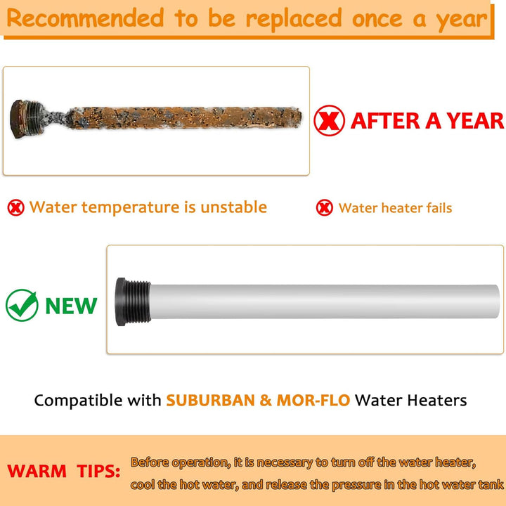 RV Anode Rod for Hot Water Tank, 9.25" L x 3/4" NPT Thread Magnesium Anode Rod & Flush Wand Compatible with Mor - Flo and Suburban Water Heater 232767 - Just Closeouts Canada Inc.