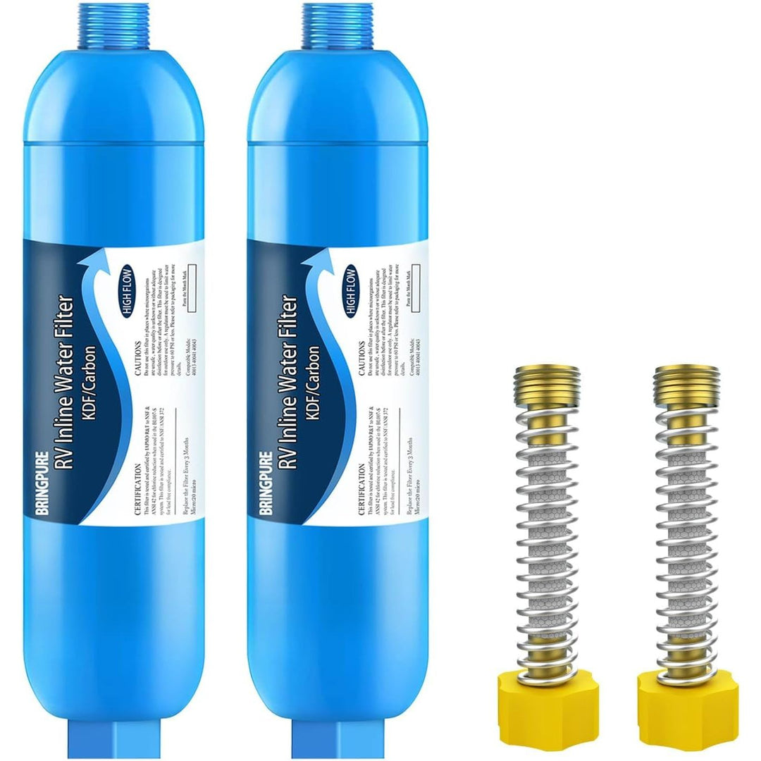 RV Inline Water Filter with Flexible Hose Protector, Certified by NSF to Reduce Bad Taste, Odors, Rust, Chlorine, Lead, Fluoride and More Sediment in Drinking Water, Compatible with 40013, 40041, 40043 KDF Filter (2 Packs) - Just Closeouts Canada Inc.