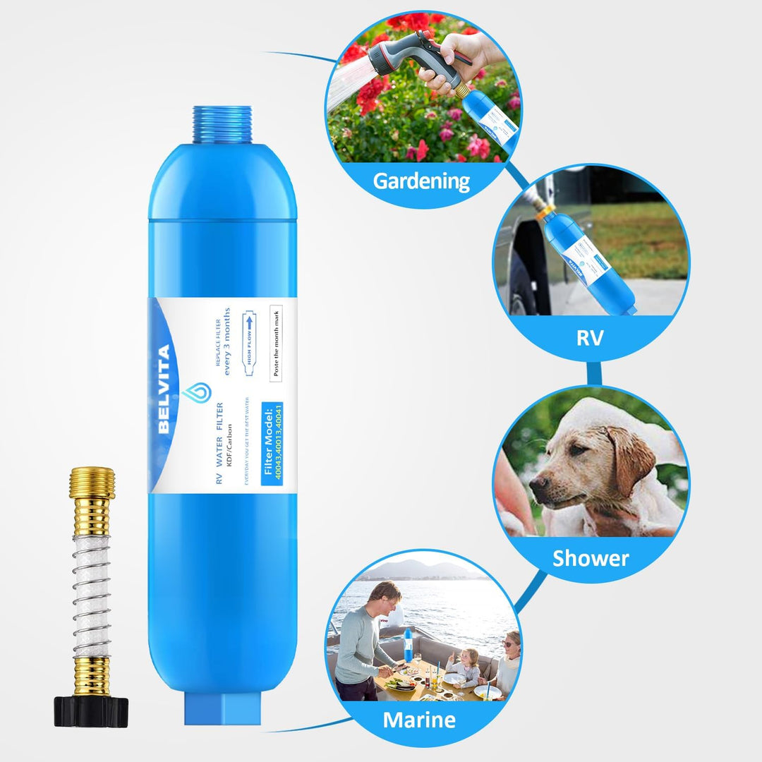 RV Inline Water Filter with Flexible Hose Protector,Dedicated for RVs and Marines,2 Pack Drinking & Washing Filter,Reduces Lead,Fluoride,Chlorine,Bad Taste & Odor - Just Closeouts Canada Inc.