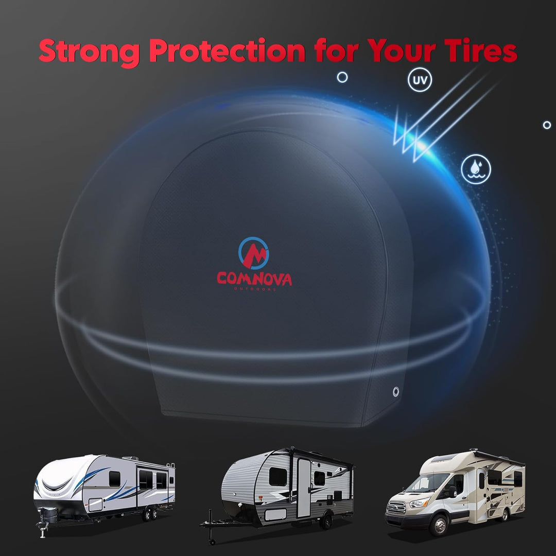 RV Tire Covers 4 Pack, Tough Tire Wheel Protector for Truck, SUV, Travel Trailer, Camper, Motorhome, Boat, Van, PU Oxford Waterproof Sun Rain Snow Protector Cover, Fits Tire Diameters 26 - 29 inch - Just Closeouts Canada Inc.