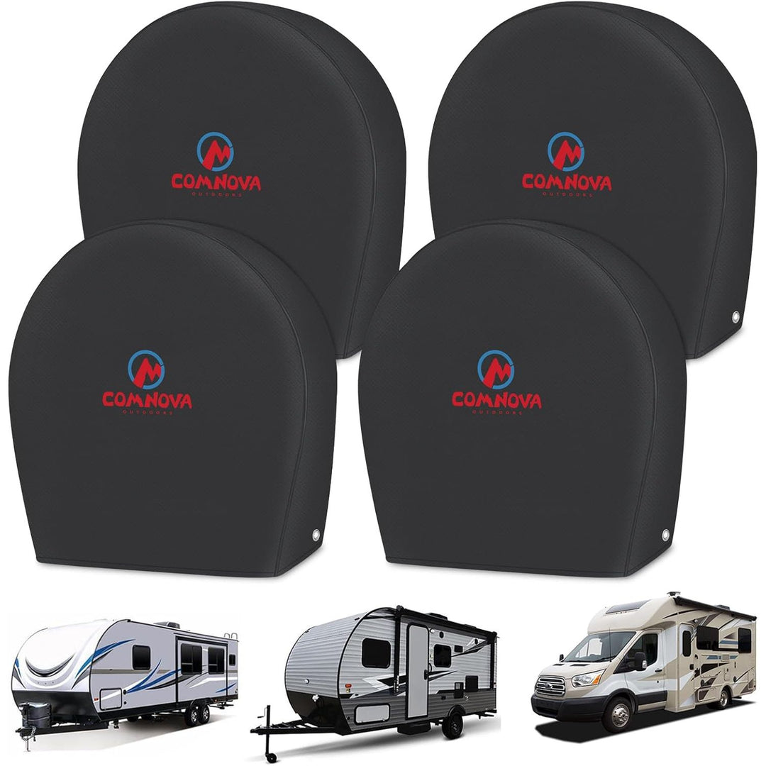 RV Tire Covers 4 Pack, Tough Tire Wheel Protector for Truck, SUV, Travel Trailer, Camper, Motorhome, Boat, Van, PU Oxford Waterproof Sun Rain Snow Protector Cover, Fits Tire Diameters 26 - 29 inch - Just Closeouts Canada Inc.