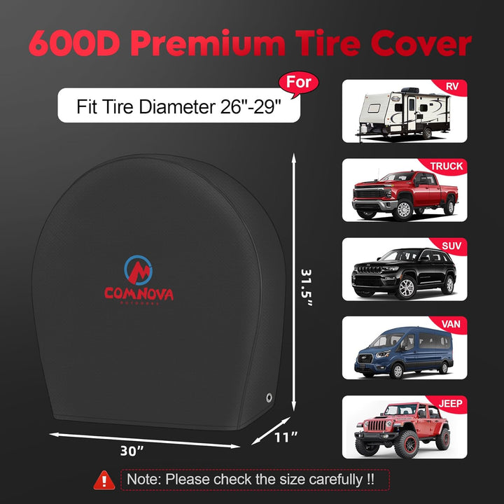 RV Tire Covers 4 Pack, Tough Tire Wheel Protector for Truck, SUV, Travel Trailer, Camper, Motorhome, Boat, Van, PU Oxford Waterproof Sun Rain Snow Protector Cover, Fits Tire Diameters 26 - 29 inch - Just Closeouts Canada Inc.