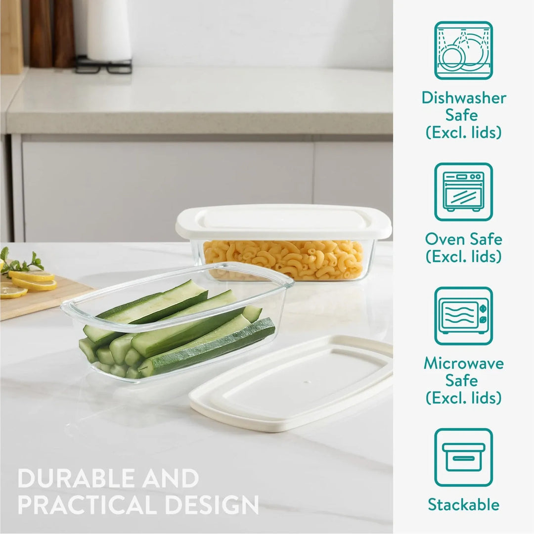 Navaris Glass Bread Bakeware - Food Meal Prep Containers with Lids - Baking Dishes & Storage for Oven & Microwave - 60.8oz (1.8L)Set of 2