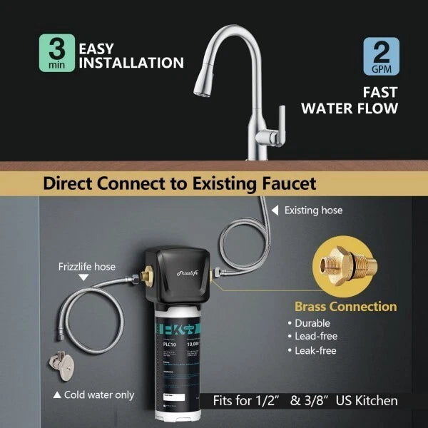 FK99 Under Sink Water Filter System, NSF/ANSI 53&42 Certified, Remove 99.99% Chlorine, Lead, Bad Taste&Odor, High Capacity, Direct Connect, 0.5 Micron, Under Counter Drinking Water Filter