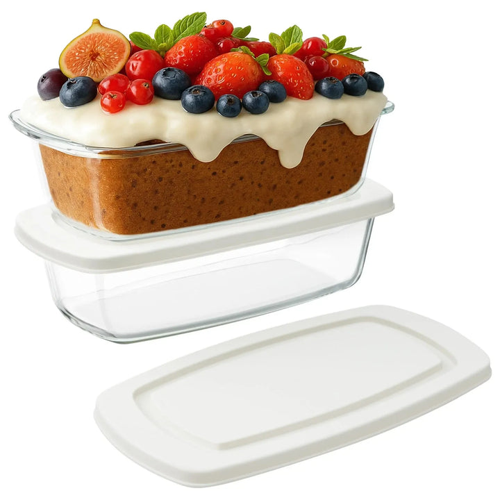 Navaris Glass Bread Bakeware - Food Meal Prep Containers with Lids - Baking Dishes & Storage for Oven & Microwave - 60.8oz (1.8L)Set of 2