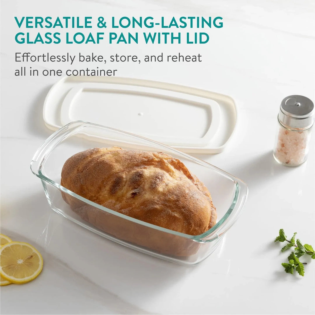 Navaris Glass Bread Bakeware - Food Meal Prep Containers with Lids - Baking Dishes & Storage for Oven & Microwave - 60.8oz (1.8L)Set of 2