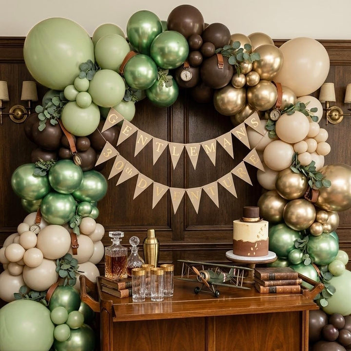 Sage Green Brown Safari Balloons, 60PCS Dusty Olive Green Coffee Beige Metallic Gold Eucalyptus Latex Balloon, Camo Army Hunting Balloons for Woodland Baby Shower Birthday Party Decorations Supplies - Just Closeouts Canada Inc.