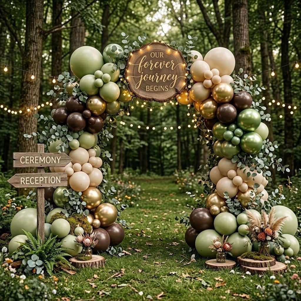 Sage Green Brown Safari Balloons, 60PCS Dusty Olive Green Coffee Beige Metallic Gold Eucalyptus Latex Balloon, Camo Army Hunting Balloons for Woodland Baby Shower Birthday Party Decorations Supplies - Just Closeouts Canada Inc.