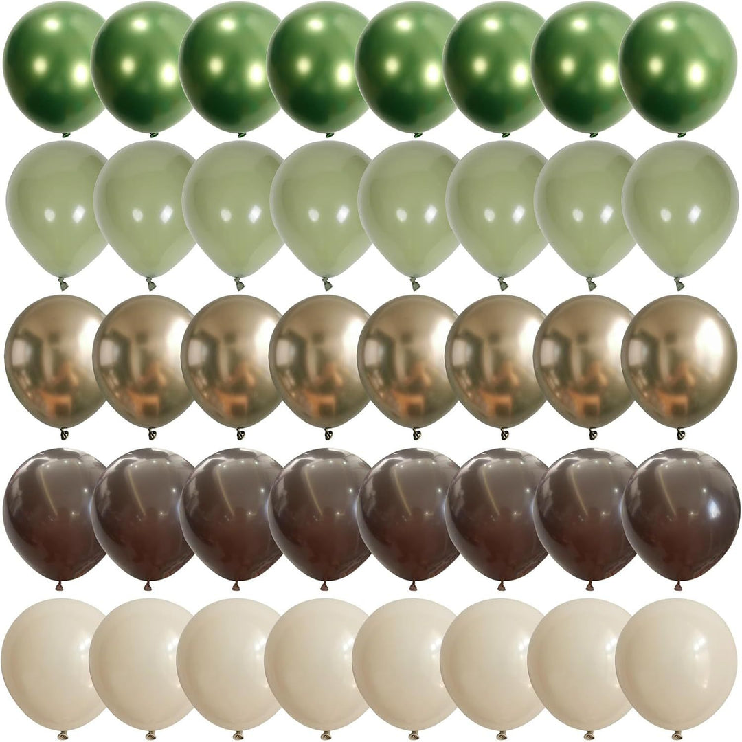 Sage Green Brown Safari Balloons, 60PCS Dusty Olive Green Coffee Beige Metallic Gold Eucalyptus Latex Balloon, Camo Army Hunting Balloons for Woodland Baby Shower Birthday Party Decorations Supplies - Just Closeouts Canada Inc.