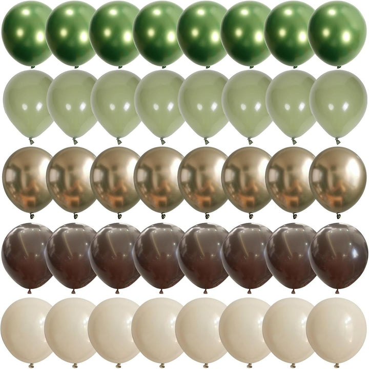Sage Green Brown Safari Balloons, 60PCS Dusty Olive Green Coffee Beige Metallic Gold Eucalyptus Latex Balloon, Camo Army Hunting Balloons for Woodland Baby Shower Birthday Party Decorations Supplies - Just Closeouts Canada Inc.