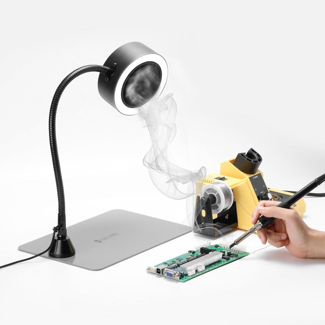 SainSmart Portable Fume Extractor Fan with LED Lights, Memory Stainless Steel Gooseneck & Replaceable Table Clamp, Magnetic Solder Smoke Absorber for Soldering DIY Working Station - Just Closeouts Canada Inc.