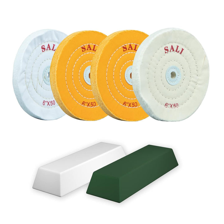 SALI 4 Pack Polishing Wheel for Bench Grinder 6" Buffing Wheel 2 *Yellow Cotton,1*White - Medium Cotton,1* White - Fine Cotton (50 Ply) for Buffer Polisher Pad 1/2'' Arbor Hole with Polishing Compound Kit - Just Closeouts Canada Inc.