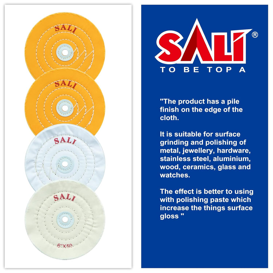 SALI 4 Pack Polishing Wheel for Bench Grinder 6" Buffing Wheel 2 *Yellow Cotton,1*White - Medium Cotton,1* White - Fine Cotton (50 Ply) for Buffer Polisher Pad 1/2'' Arbor Hole with Polishing Compound Kit - Just Closeouts Canada Inc.