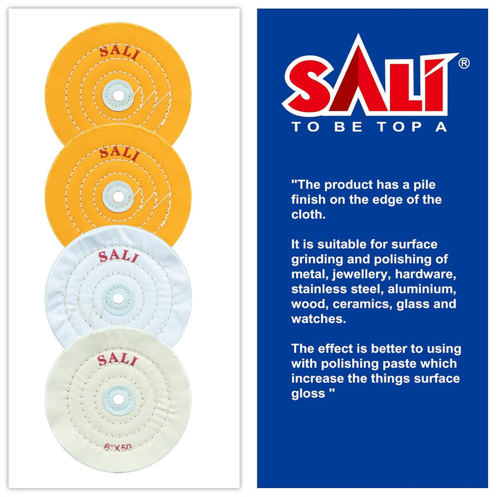 SALI 4 Pack Polishing Wheel for Bench Grinder 6" Buffing Wheel 2 *Yellow Cotton,1*White - Medium Cotton,1* White - Fine Cotton (50 Ply) for Buffer Polisher Pad 1/2'' Arbor Hole with Polishing Compound Kit - Just Closeouts Canada Inc.