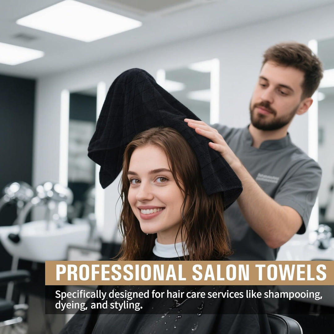 Salon Towels, 12 Pack Black Hand Towels for Bathroom, 16 by 27 Inches Bulk Quick Dry Absorbent Microfiber Hair Towel, Bathroom Towels for Gym Spa Barber Pedicure Makeup & Beauty - Just Closeouts Canada Inc.X004DKL3J1