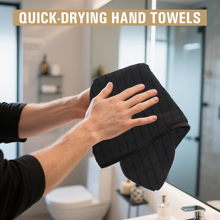Salon Towels, 12 Pack Black Hand Towels for Bathroom, 16 by 27 Inches Bulk Quick Dry Absorbent Microfiber Hair Towel, Bathroom Towels for Gym Spa Barber Pedicure Makeup & Beauty - Just Closeouts Canada Inc.X004DKL3J1