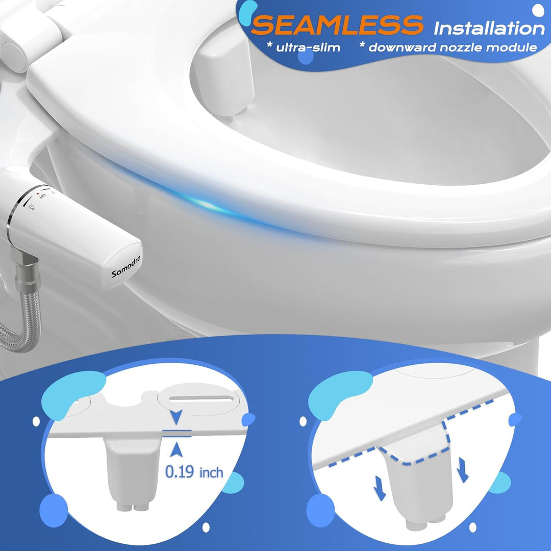 SAMODRA Self Cleaning Bidet for Toilet, Ultra - Slim Single Nozzle Bidet Attachment for Toilet with Adjustable Water Pressure, Fresh Water Non - Electric Bidet, Minimalist Bidet Ease of Use - Just Closeouts Canada Inc.