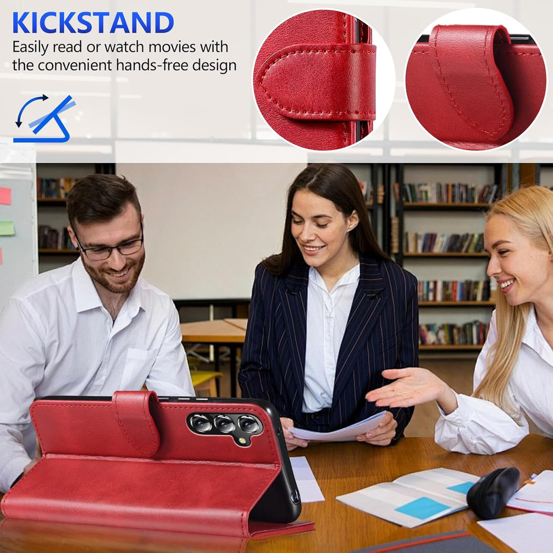 Samsung Galaxy S25 Case for Samsung S25 Wallet Case Shockproof Flip Flap Magnetic Clasp Protective for Galaxy S25 Cover with Cash Credit Card Slots for Samsung S25 (Red) - Just Closeouts Canada Inc.