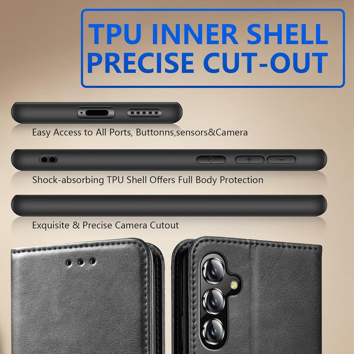 Samsung Galaxy S25 Case for Samsung S25 Wallet Case Shockproof Flip Flap Magnetic Clasp Protective for Galaxy S25 Cover with Cash Credit Card Slots for Samsung S25 (Black) - Just Closeouts Canada Inc.