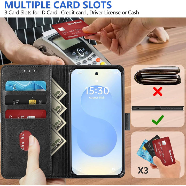 Samsung Galaxy S25 Case for Samsung S25 Wallet Case Shockproof Flip Flap Magnetic Clasp Protective for Galaxy S25 Cover with Cash Credit Card Slots for Samsung S25 (Black) - Just Closeouts Canada Inc.