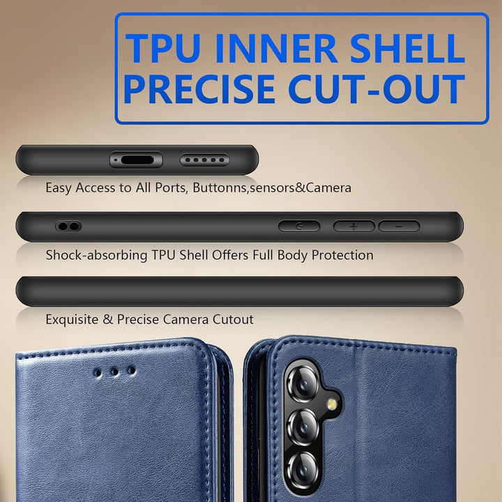 Samsung Galaxy S25 Case for Samsung S25 Wallet Case Shockproof Flip Flap Magnetic Clasp Protective for Galaxy S25 Cover with Cash Credit Card Slots for Samsung S25 (Blue) - Just Closeouts Canada Inc.