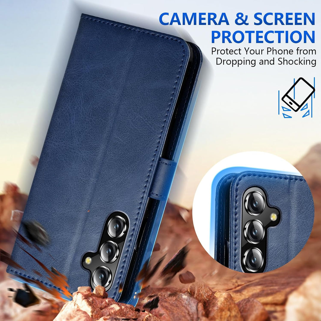 Samsung Galaxy S25 Case for Samsung S25 Wallet Case Shockproof Flip Flap Magnetic Clasp Protective for Galaxy S25 Cover with Cash Credit Card Slots for Samsung S25 (Blue) - Just Closeouts Canada Inc.