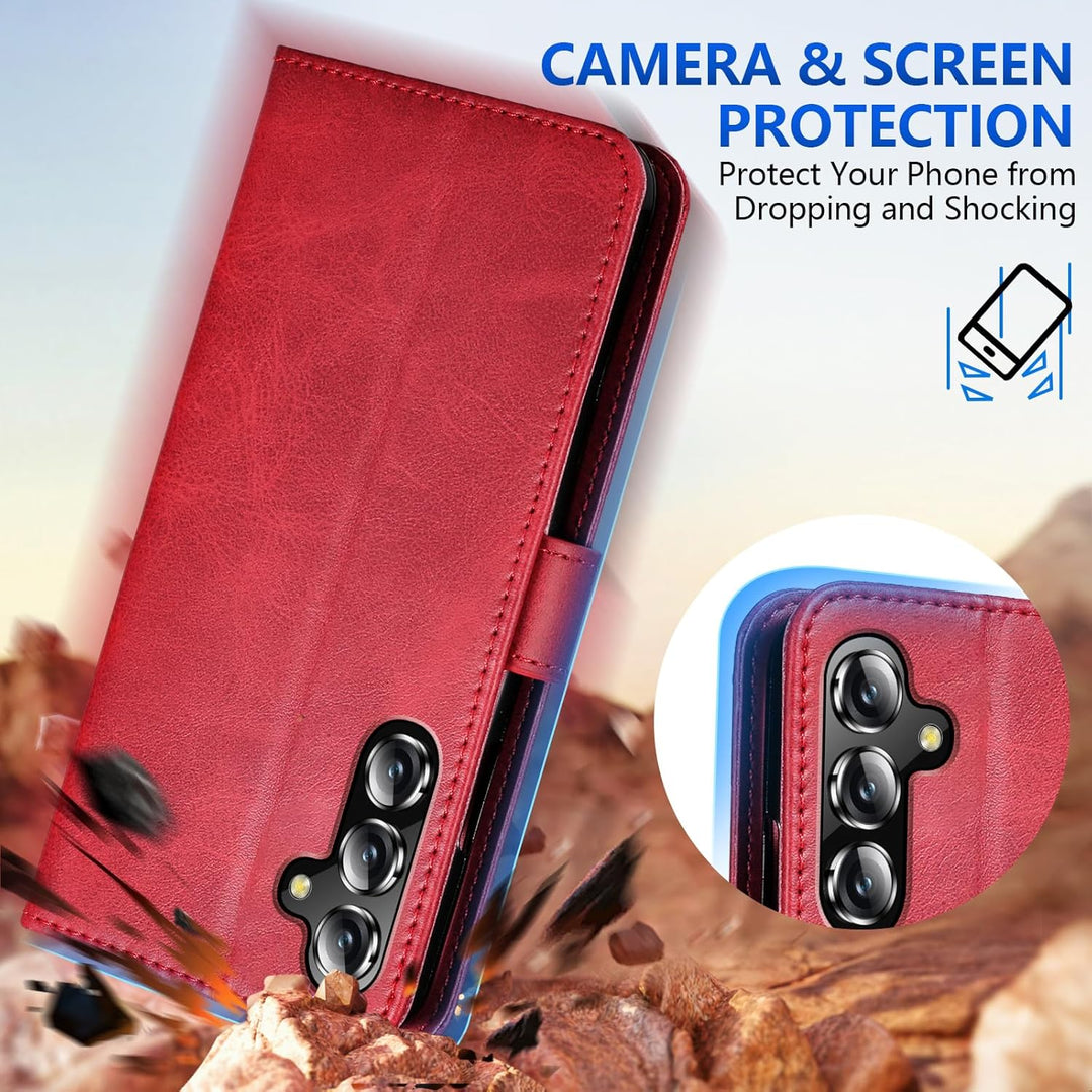 Samsung Galaxy S25 Case for Samsung S25 Wallet Case Shockproof Flip Flap Magnetic Clasp Protective for Galaxy S25 Cover with Cash Credit Card Slots for Samsung S25 (Red) - Just Closeouts Canada Inc.