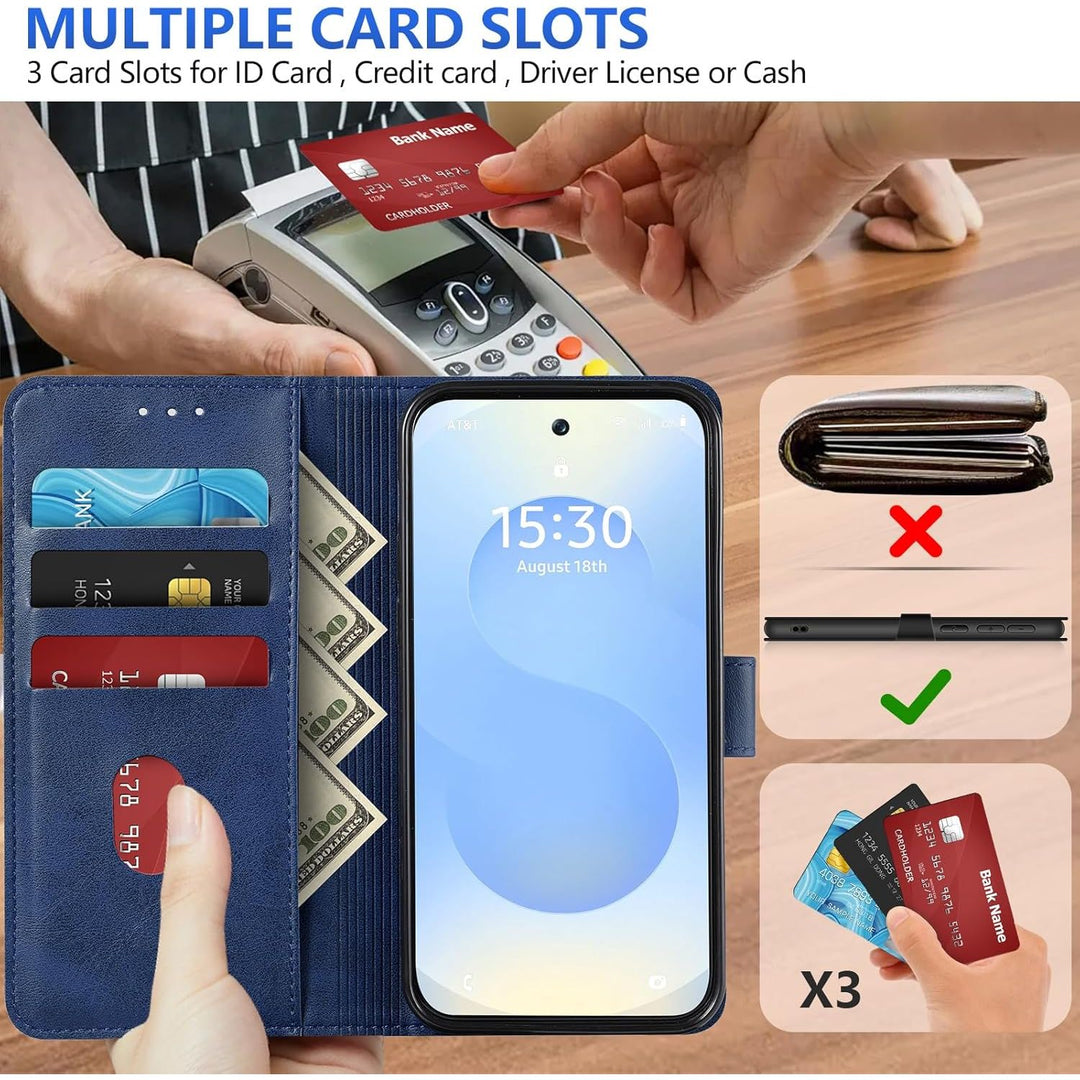 Samsung Galaxy S25 Case for Samsung S25 Wallet Case Shockproof Flip Flap Magnetic Clasp Protective for Galaxy S25 Cover with Cash Credit Card Slots for Samsung S25 (Blue) - Just Closeouts Canada Inc.