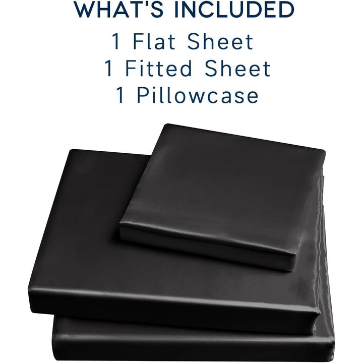 Satin Sheets Twin Size - 3 Pieces Luxury Silky Soft Bed Sheets, Wrinkle - Free Light Pink Satin Silk Sheet Set with 1 Deep Pocket Fitted Sheet, 1 Flat Sheet, 1 Pillow Case Black - Just Closeouts Canada Inc.