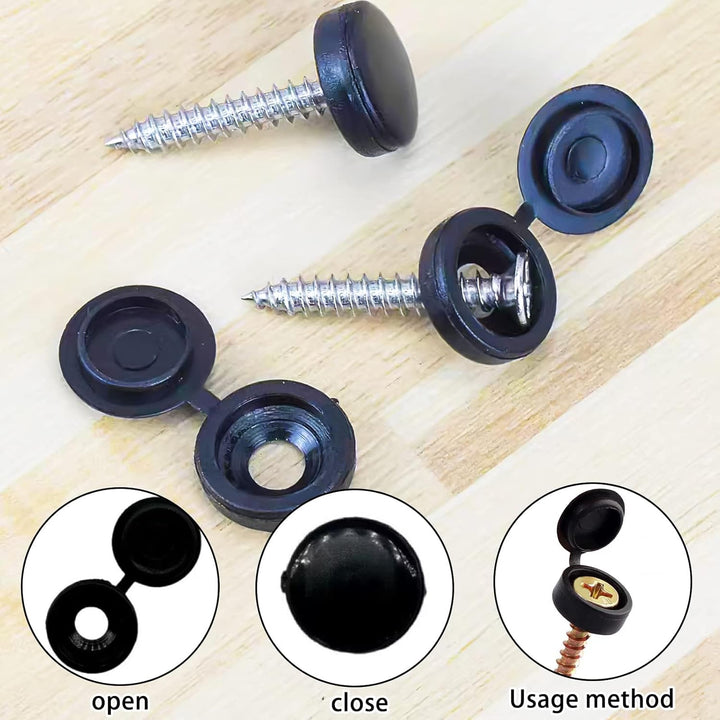 Screw Cover Caps, 140Pcs Plastic Screw Caps 4mm Hinged Screw Cover Caps Fold Screw Snap Covers Washer Flip Tops (Black) - Just Closeouts Canada Inc.