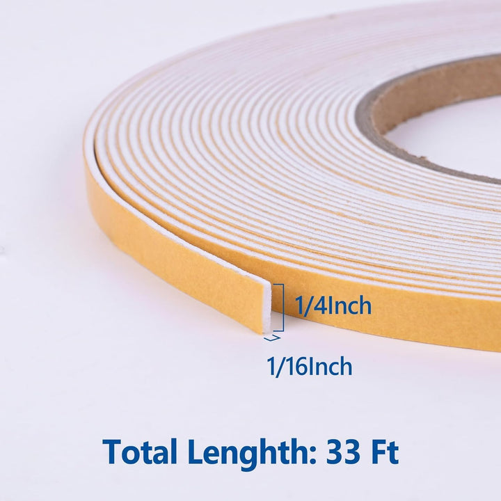 Self Adhesive Foam Tape Weatherstrip 1/4in x 1/16in x 33Ft High Density Foam Insulation Strips Foam Seal Weather Stripping with Strong Adhesive for Door and Window Sound Isolation Soundproofing - Just Closeouts Canada Inc.X004498TNT