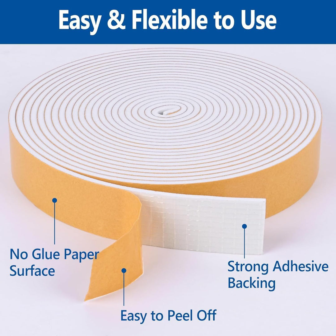 Self Adhesive Foam Tape Weatherstrip 1/4in x 1/16in x 33Ft High Density Foam Insulation Strips Foam Seal Weather Stripping with Strong Adhesive for Door and Window Sound Isolation Soundproofing - Just Closeouts Canada Inc.X004498TNT