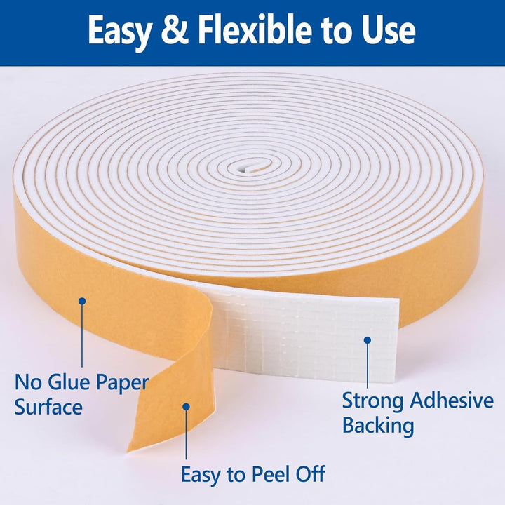 Self Adhesive Foam Tape Weatherstrip 1/4in x 1/16in x 33Ft High Density Foam Insulation Strips Foam Seal Weather Stripping with Strong Adhesive for Door and Window Sound Isolation Soundproofing - Just Closeouts Canada Inc.X004498TNT