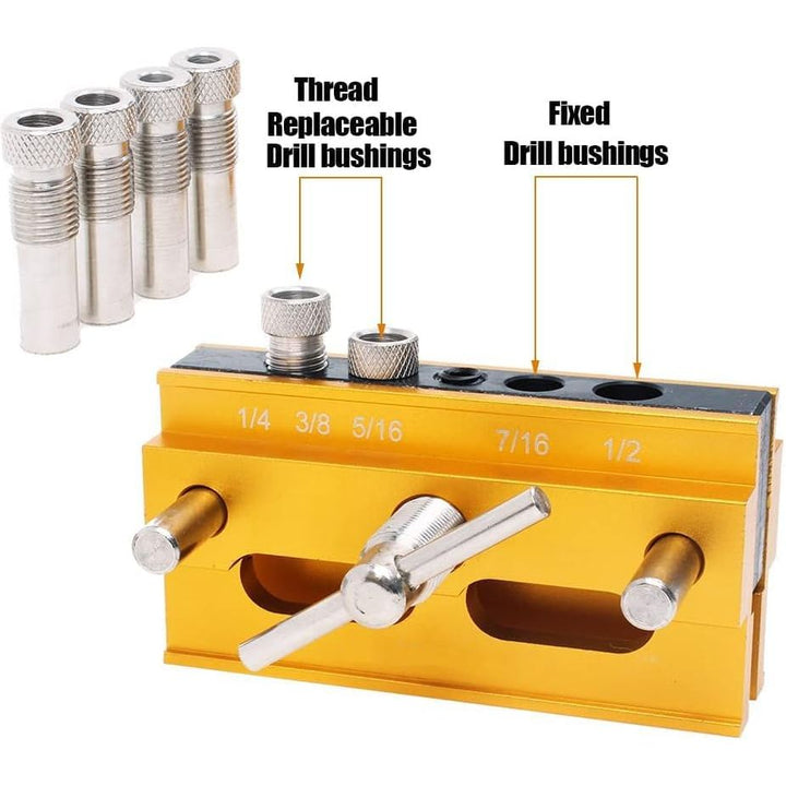 Self Centering Doweling Jig Kit - Adjustable Width Dowel Jig Kit for Straight Holes, Biscuit Joiner Set, 6 Bushings, 3 Size Drill Bits - Woodworking Precision Tool - Just Closeouts Canada Inc.