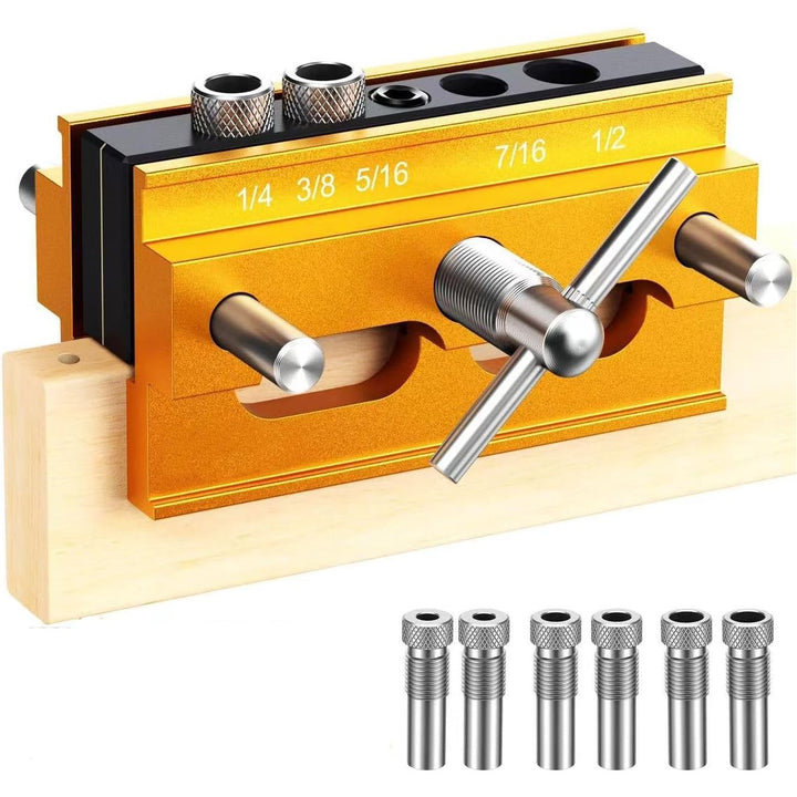 Self Centering Doweling Jig Kit - Adjustable Width Dowel Jig Kit for Straight Holes, Biscuit Joiner Set, 6 Bushings, 3 Size Drill Bits - Woodworking Precision Tool - Just Closeouts Canada Inc.