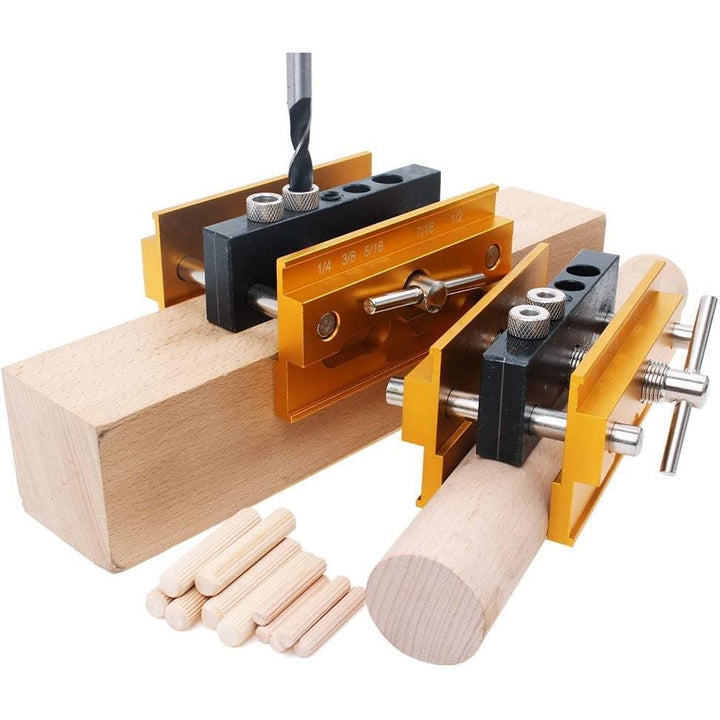 Self Centering Doweling Jig Kit - Adjustable Width Dowel Jig Kit for Straight Holes, Biscuit Joiner Set, 6 Bushings, 3 Size Drill Bits - Woodworking Precision Tool - Just Closeouts Canada Inc.