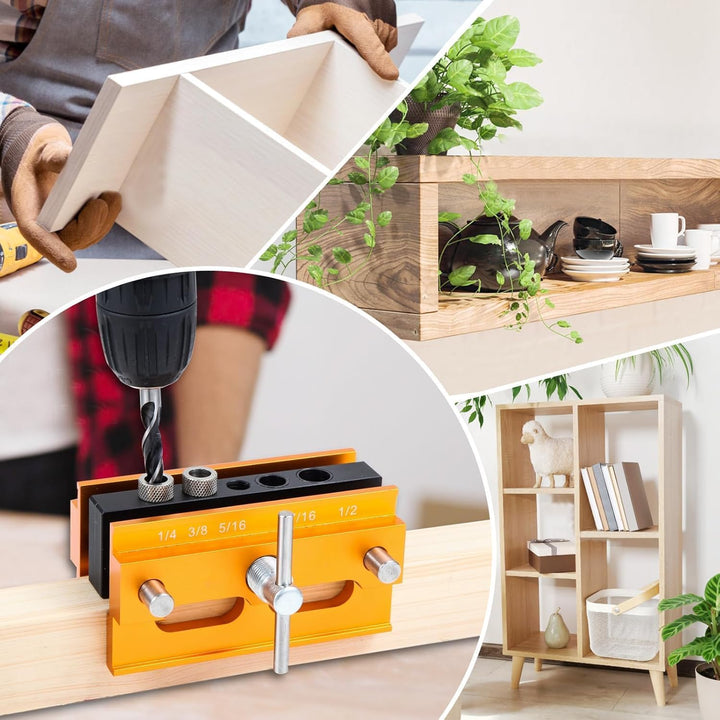 Self Centering Doweling Jig Kit - Adjustable Width Dowel Jig Kit for Straight Holes, Biscuit Joiner Set, 6 Bushings, 3 Size Drill Bits - Woodworking Precision Tool - Just Closeouts Canada Inc.