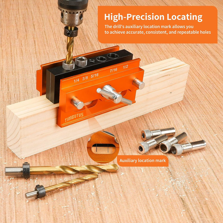Self Centering Doweling Jig Kit - Adjustable Width Dowel Jig Kit for Straight Holes, Biscuit Joiner Set, 6 Bushings, 3 Size Drill Bits - Woodworking Precision Tool - Just Closeouts Canada Inc.