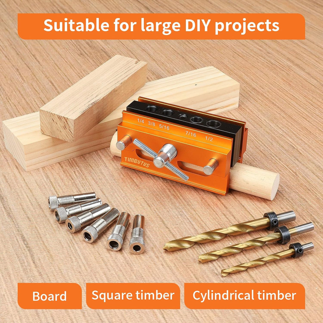 Self Centering Doweling Jig Kit - Adjustable Width Dowel Jig Kit for Straight Holes, Biscuit Joiner Set, 6 Bushings, 3 Size Drill Bits - Woodworking Precision Tool - Just Closeouts Canada Inc.