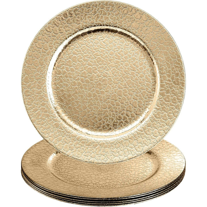 Set of 6 Gold Plastic Charger Plates, 13" High - Shine Round Decorative Underplates with Alligator Texture, Warm Gold Table Setting for Wedding & Events, Not for Food Contact - Just Closeouts Canada Inc.X003451HIX