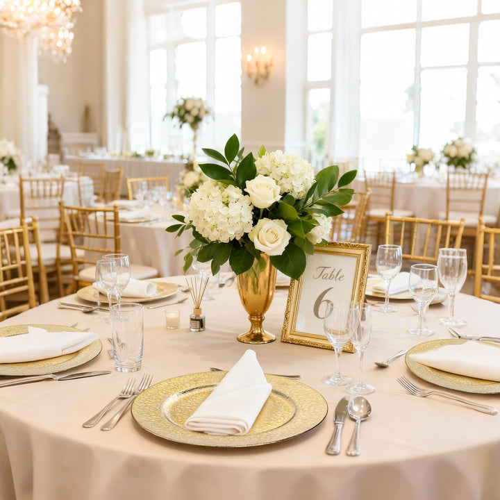 Set of 6 Gold Plastic Charger Plates, 13" High - Shine Round Decorative Underplates with Alligator Texture, Warm Gold Table Setting for Wedding & Events, Not for Food Contact - Just Closeouts Canada Inc.X003451HIX