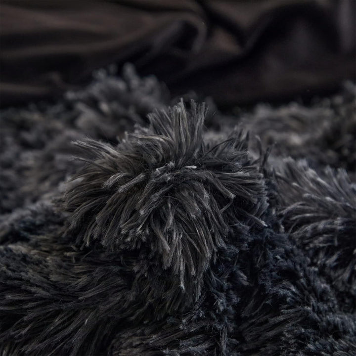 Shaggy Plush Duvet Cover Set Super Soft Fluffy Faux Fur Comforter Cover Set Luxury Fuzzy Bedding Set 3 Piece(1Duvet Cover+2Pillowcases) with Zipper Clusure(Black Ombre,Queen Size) - Just Closeouts Canada Inc.