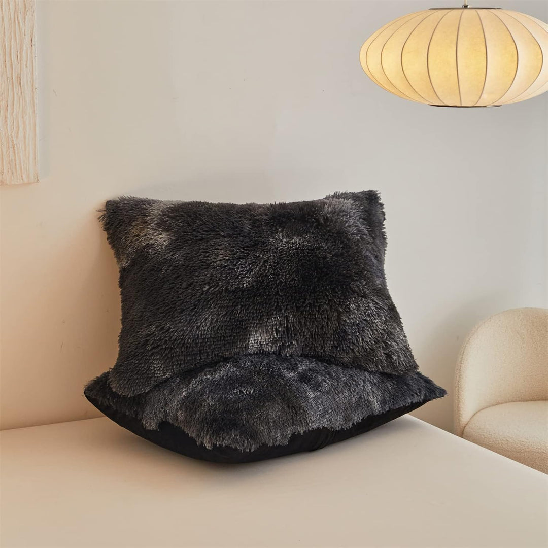 Shaggy Plush Duvet Cover Set Super Soft Fluffy Faux Fur Comforter Cover Set Luxury Fuzzy Bedding Set 3 Piece(1Duvet Cover+2Pillowcases) with Zipper Clusure(Black Ombre,Queen Size) - Just Closeouts Canada Inc.