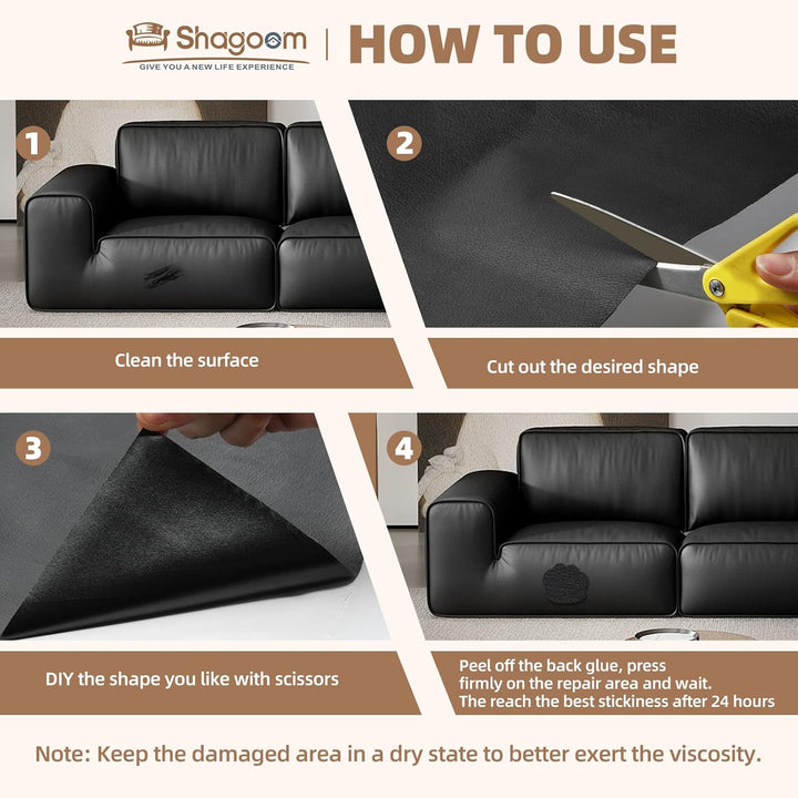 Shagoom Leather Repair Kit, 17X79 inch Self Adhesive Leather Patch Waterproof, DIY Large Leather Patches for Couches, Furniture, Kitchen Cabinets, Wall Black, 17X79 inch - Just Closeouts Canada Inc.