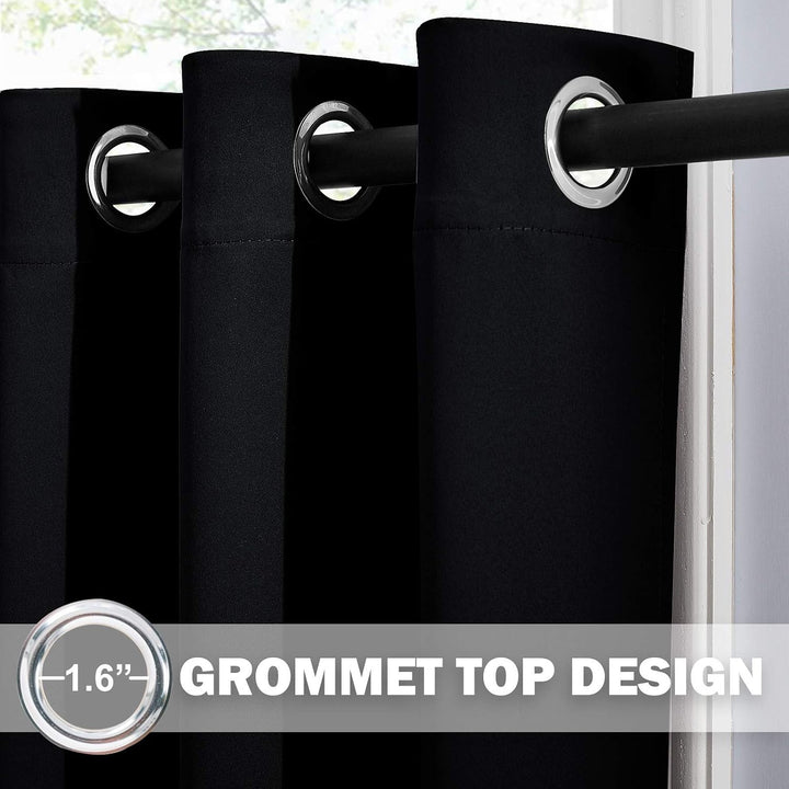 Short Blackout Grommet Curtains, Black, 34 x 36 in, 2 Panels - Just Closeouts Canada Inc.