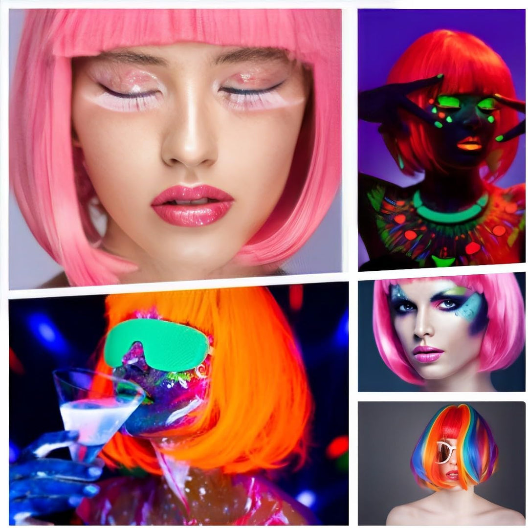 Short Bob Hair Wigs Straight with Flat Bangs Synthetic Colorful Cosplay Daily Party Neon Wig for Women + Free Wig Cap 14" Natural As Real (Purple) - Just Closeouts Canada Inc.