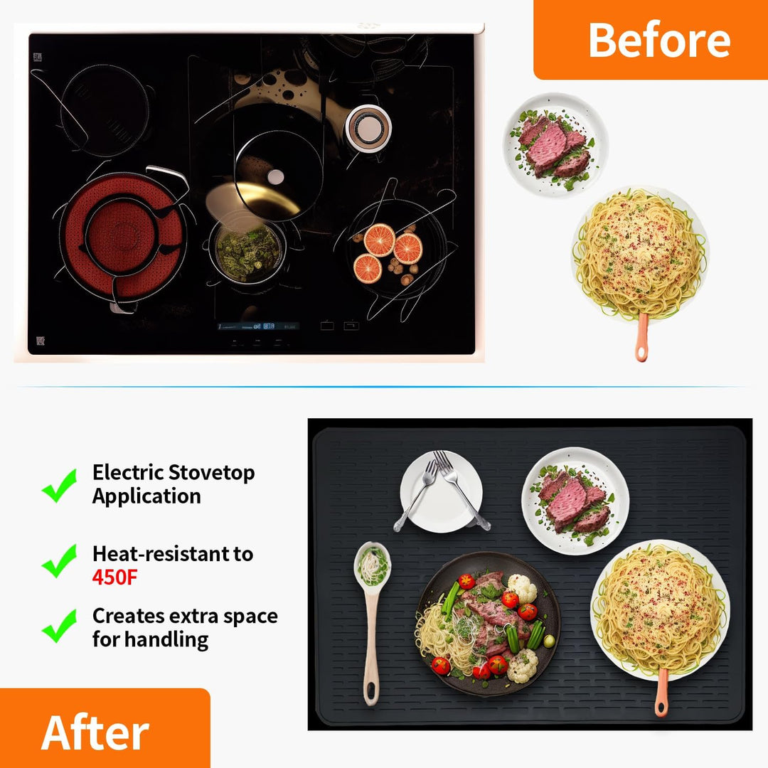 Silicone Stove Top Cover for Electric Stove, 28 * 20 inches Extra Large Silicone Dish Drying Mat, Glass Top Stove Cover to Protect Kitchen Counter Surface and Prevent Scratching (Black) - Just Closeouts Canada Inc.X003YREYLN
